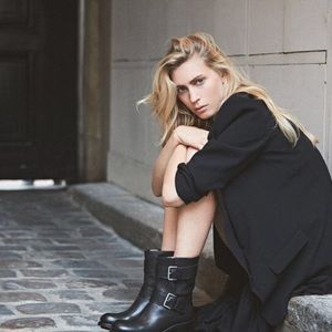 Free Lance Boots Biker Moto Black Suede Buckles US 9 EU 39